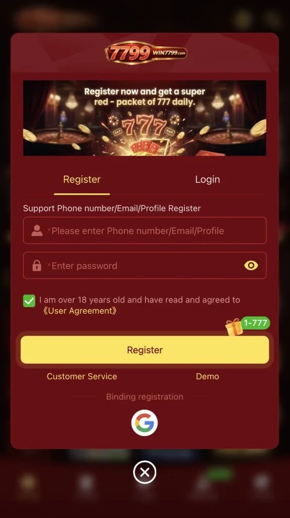 Register and create a new account on WIN7799