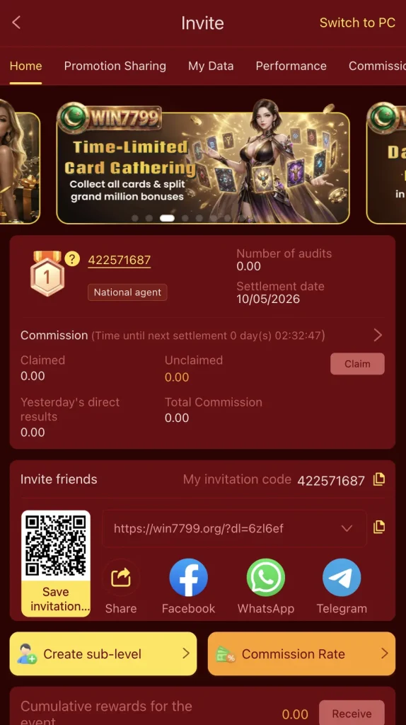 Refferal program on WIN7799 Game