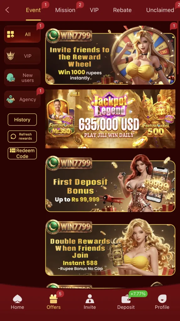 Bonuses and promotion on WIN 7799